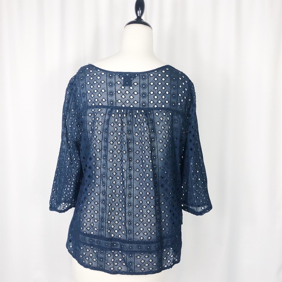 Lucky Brand Navy Eyelet Top L - Picture 6 of 7